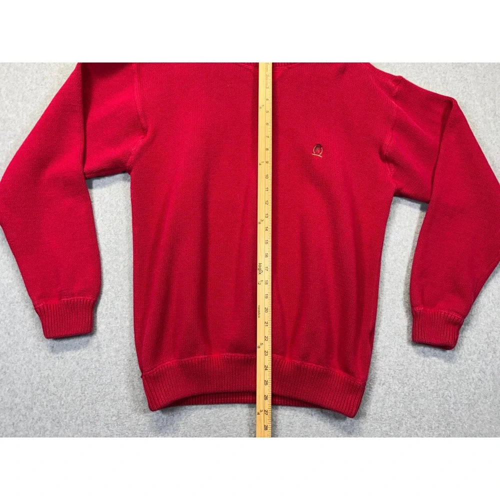 Tommy Hilfiger Mens Red Cotton Knit Crewneck Sweater Crest Logo Large‎